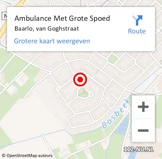 Locatie op kaart van de 112 melding: Ambulance Met Grote Spoed Naar Baarlo, van Goghstraat op 17 september 2014 17:39