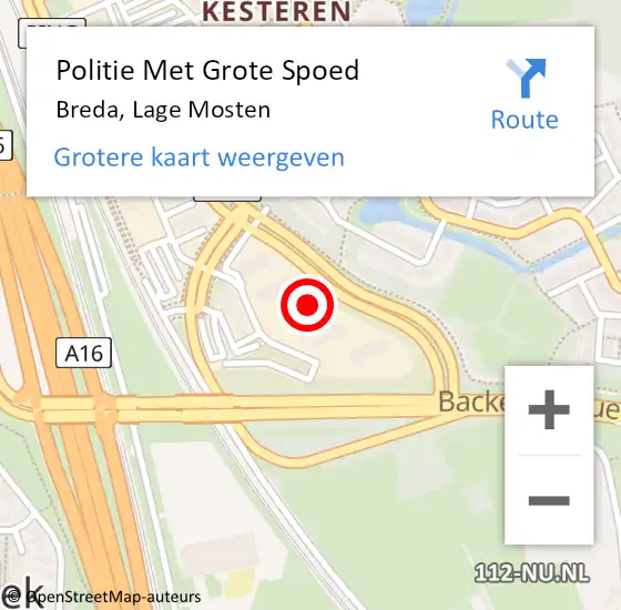 Locatie op kaart van de 112 melding: Politie Met Grote Spoed Naar Breda, Lage Mosten op 7 december 2023 12:10