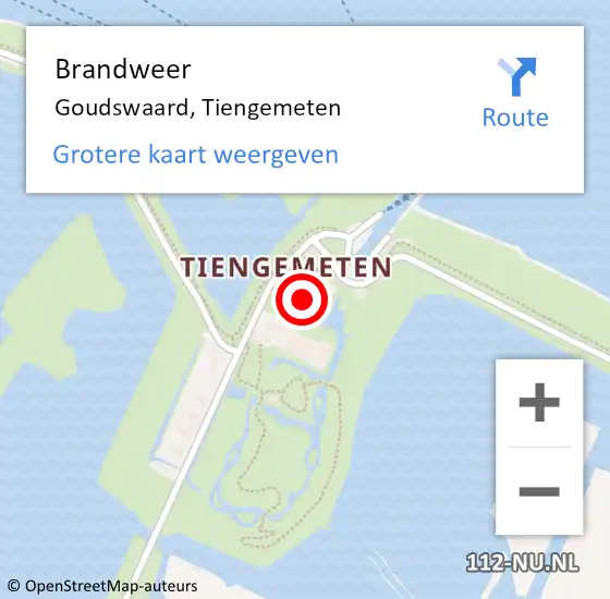 Locatie op kaart van de 112 melding: Brandweer Goudswaard, Tiengemeten op 7 december 2023 12:27