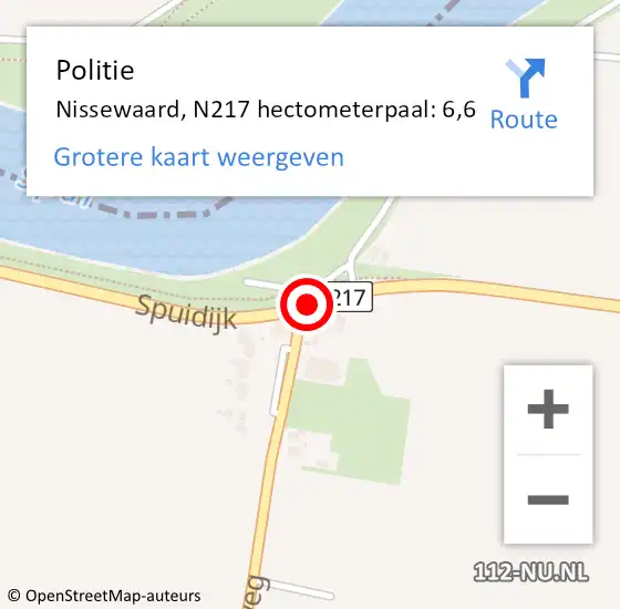 Locatie op kaart van de 112 melding: Politie Nissewaard, N217 hectometerpaal: 6,6 op 7 december 2023 12:52