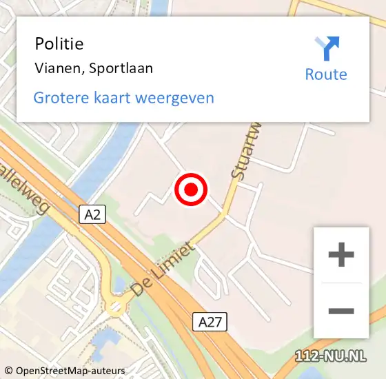 Locatie op kaart van de 112 melding: Politie Vianen, Sportlaan op 7 december 2023 13:29