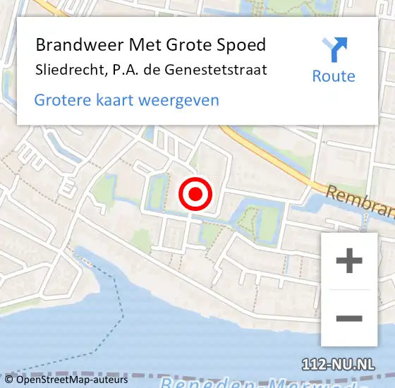 Locatie op kaart van de 112 melding: Brandweer Met Grote Spoed Naar Sliedrecht, P.A. de Genestetstraat op 7 december 2023 13:51