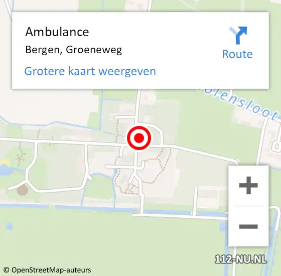 Locatie op kaart van de 112 melding: Ambulance Bergen, Groeneweg op 7 december 2023 14:26
