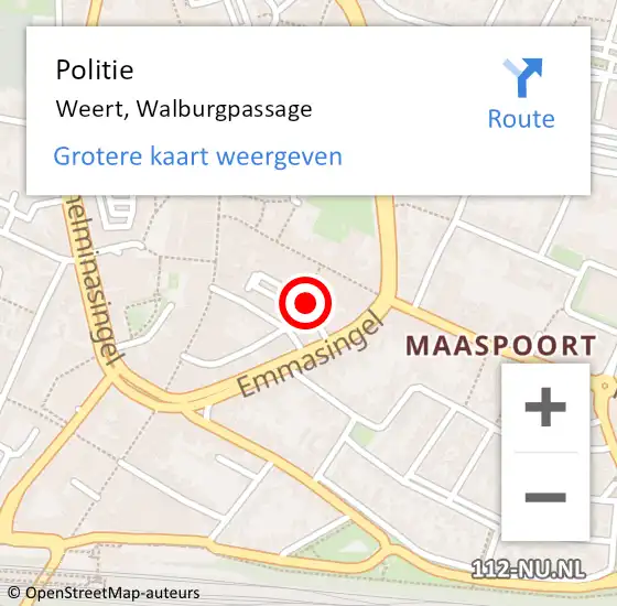 Locatie op kaart van de 112 melding: Politie Weert, Walburgpassage op 7 december 2023 14:27