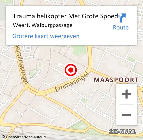 Locatie op kaart van de 112 melding: Trauma helikopter Met Grote Spoed Naar Weert, Walburgpassage op 7 december 2023 14:27