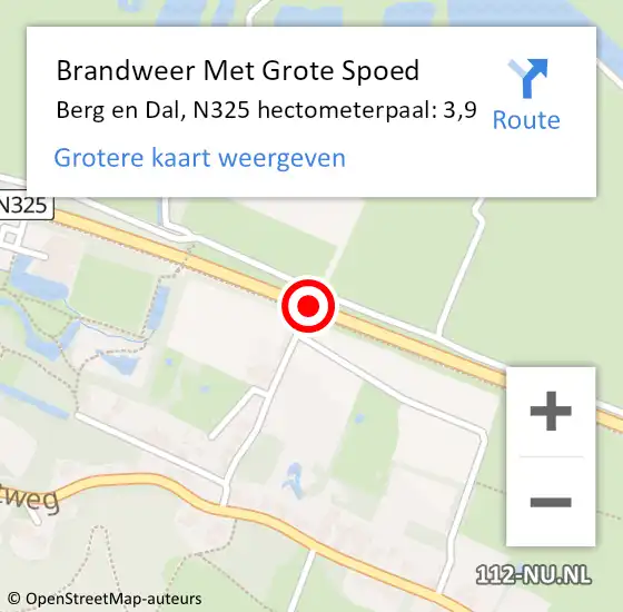 Locatie op kaart van de 112 melding: Brandweer Met Grote Spoed Naar Berg en Dal, N325 hectometerpaal: 3,9 op 7 december 2023 14:34
