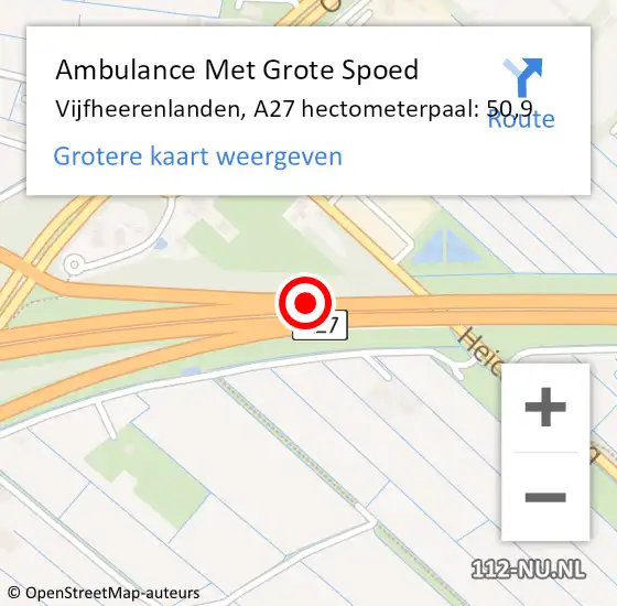 Locatie op kaart van de 112 melding: Ambulance Met Grote Spoed Naar Vijfheerenlanden, A27 hectometerpaal: 50,9 op 7 december 2023 14:43
