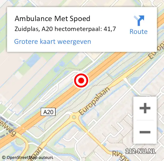 Locatie op kaart van de 112 melding: Ambulance Met Spoed Naar Zuidplas, A20 hectometerpaal: 41,7 op 7 december 2023 14:44