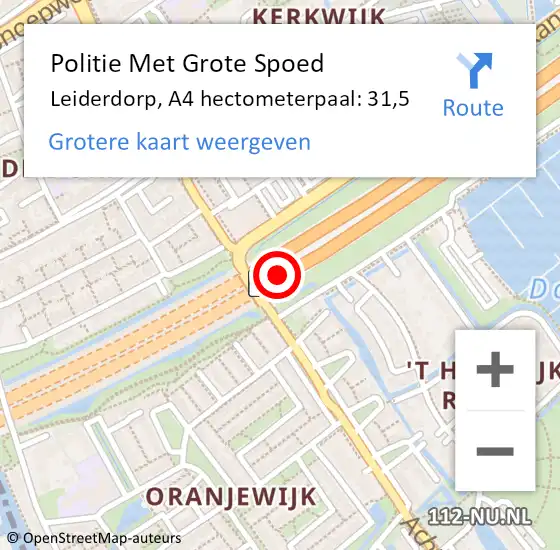 Locatie op kaart van de 112 melding: Politie Met Grote Spoed Naar Leiderdorp, A4 hectometerpaal: 31,5 op 7 december 2023 14:45