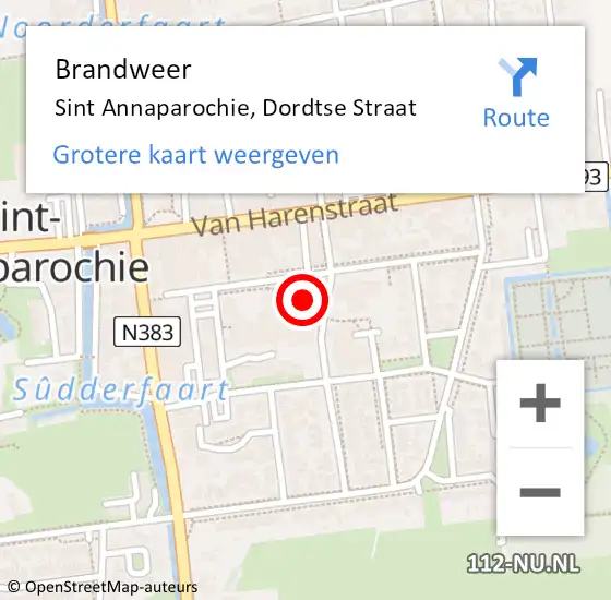 Locatie op kaart van de 112 melding: Brandweer Sint Annaparochie, Dordtse Straat op 7 december 2023 14:59