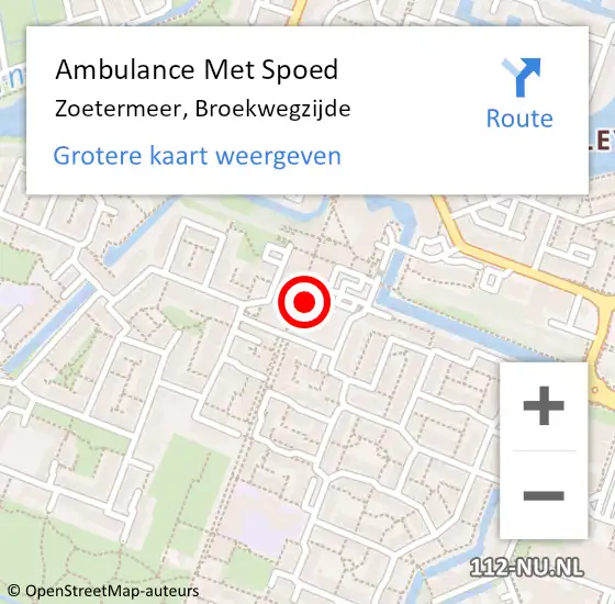 Locatie op kaart van de 112 melding: Ambulance Met Spoed Naar Zoetermeer, Broekwegzijde op 7 december 2023 15:07