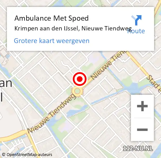 Locatie op kaart van de 112 melding: Ambulance Met Spoed Naar Krimpen aan den IJssel, Nieuwe Tiendweg op 7 december 2023 15:08