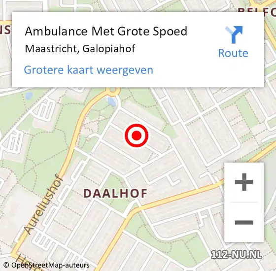 Locatie op kaart van de 112 melding: Ambulance Met Grote Spoed Naar Maastricht, Galopiahof op 7 december 2023 15:13