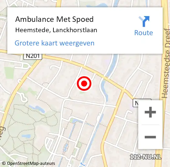 Locatie op kaart van de 112 melding: Ambulance Met Spoed Naar Heemstede, Lanckhorstlaan op 7 december 2023 15:16