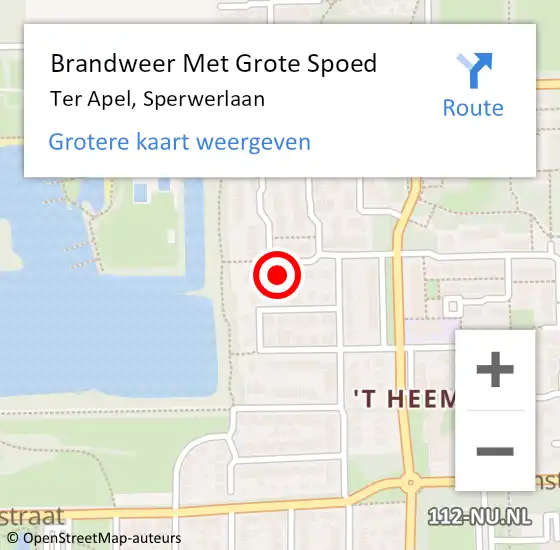 Locatie op kaart van de 112 melding: Brandweer Met Grote Spoed Naar Ter Apel, Sperwerlaan op 7 december 2023 15:26