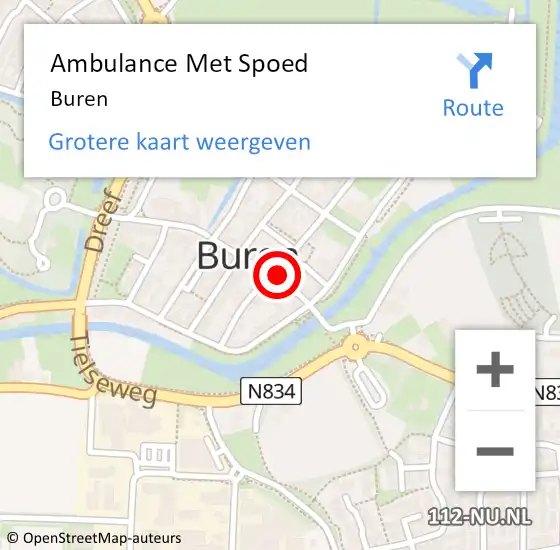 Locatie op kaart van de 112 melding: Ambulance Met Spoed Naar Buren op 7 december 2023 15:41