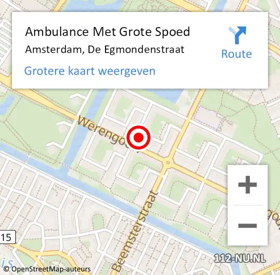 Locatie op kaart van de 112 melding: Ambulance Met Grote Spoed Naar Amsterdam, De Egmondenstraat op 7 december 2023 15:51
