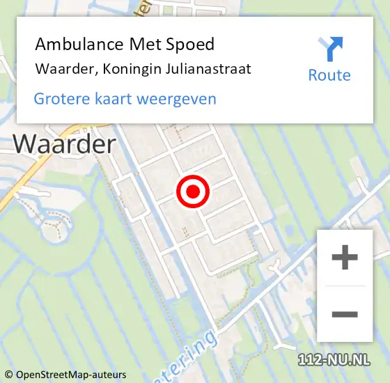 Locatie op kaart van de 112 melding: Ambulance Met Spoed Naar Waarder, Koningin Julianastraat op 7 december 2023 16:05