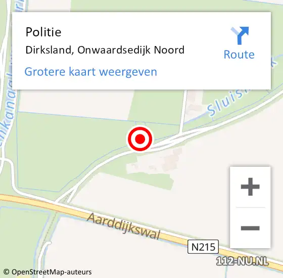 Locatie op kaart van de 112 melding: Politie Dirksland, Onwaardsedijk Noord op 7 december 2023 16:15