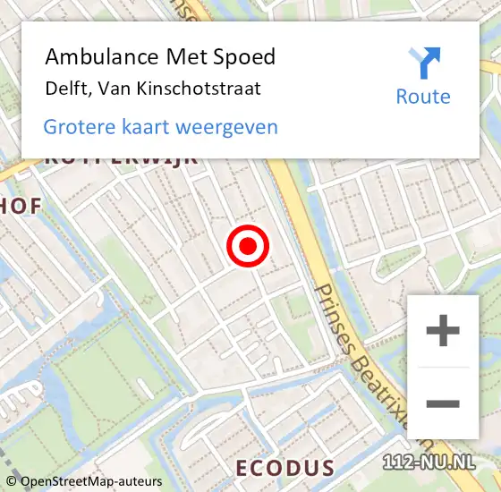 Locatie op kaart van de 112 melding: Ambulance Met Spoed Naar Delft, Van Kinschotstraat op 7 december 2023 16:40