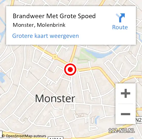 Locatie op kaart van de 112 melding: Brandweer Met Grote Spoed Naar Monster, Molenbrink op 7 december 2023 16:43