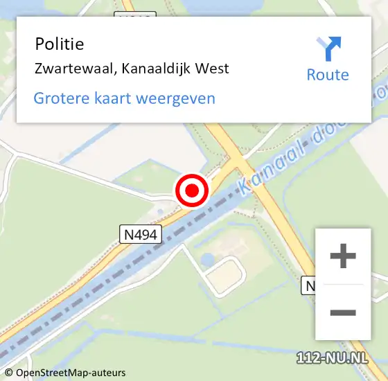 Locatie op kaart van de 112 melding: Politie Zwartewaal, Kanaaldijk West op 7 december 2023 16:48