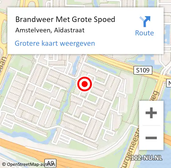 Locatie op kaart van de 112 melding: Brandweer Met Grote Spoed Naar Amstelveen, Aïdastraat op 7 december 2023 17:07