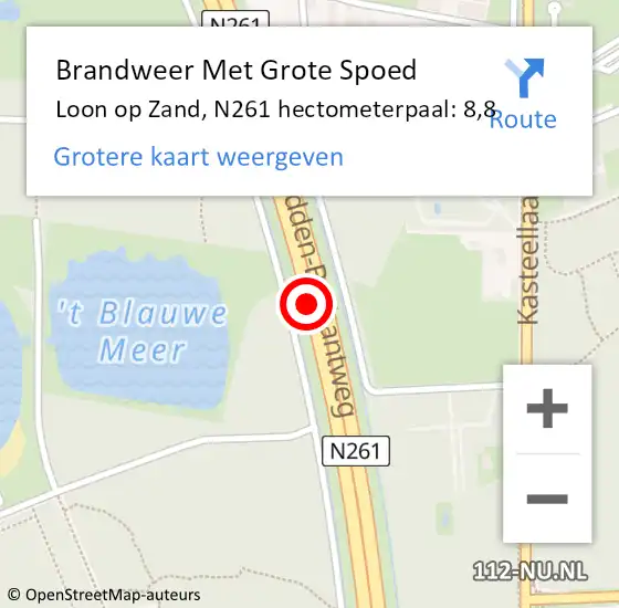 Locatie op kaart van de 112 melding: Brandweer Met Grote Spoed Naar Loon op Zand, N261 hectometerpaal: 8,8 op 7 december 2023 17:16