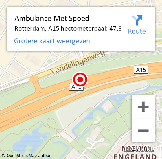 Locatie op kaart van de 112 melding: Ambulance Met Spoed Naar Rotterdam, A15 hectometerpaal: 47,8 op 7 december 2023 17:17