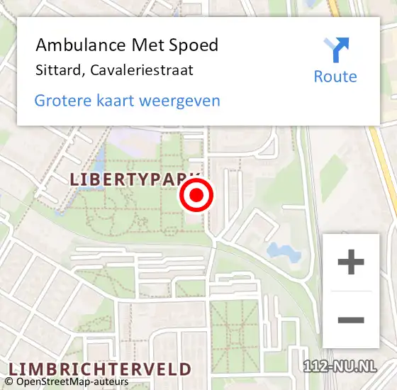 Locatie op kaart van de 112 melding: Ambulance Met Spoed Naar Sittard, Cavaleriestraat op 7 december 2023 17:23