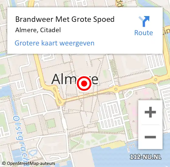 Locatie op kaart van de 112 melding: Brandweer Met Grote Spoed Naar Almere, Citadel op 7 december 2023 18:00