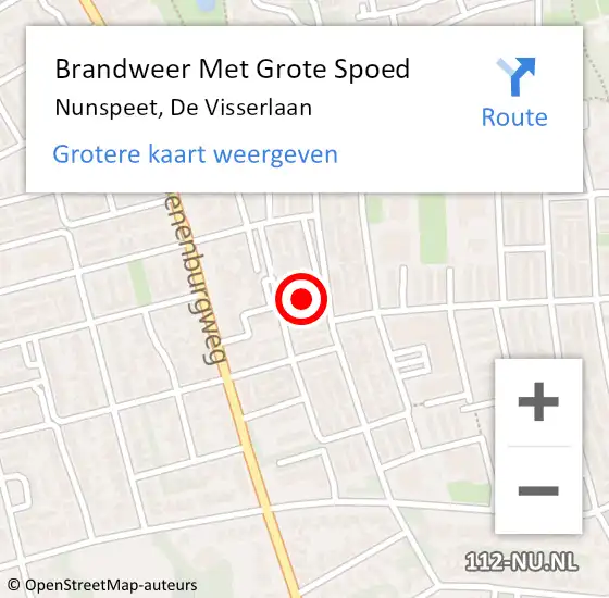 Locatie op kaart van de 112 melding: Brandweer Met Grote Spoed Naar Nunspeet, De Visserlaan op 7 december 2023 18:13