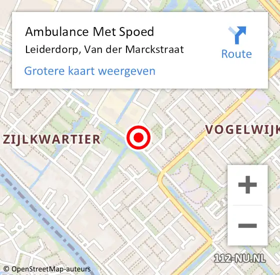 Locatie op kaart van de 112 melding: Ambulance Met Spoed Naar Leiderdorp, Van der Marckstraat op 7 december 2023 18:20