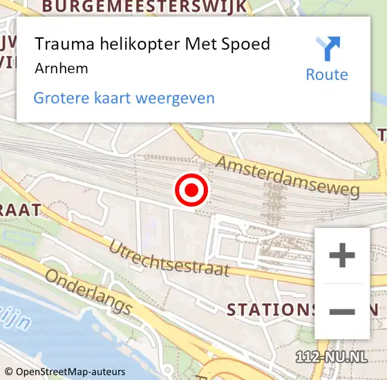 Locatie op kaart van de 112 melding: Trauma helikopter Met Spoed Naar Arnhem op 7 december 2023 18:35