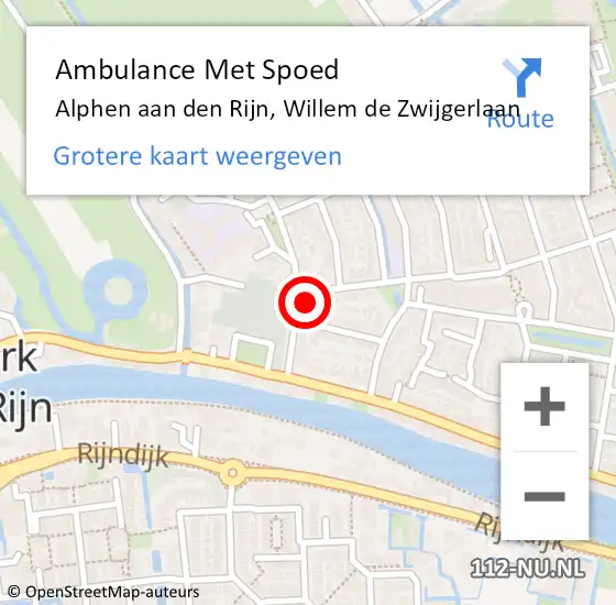 Locatie op kaart van de 112 melding: Ambulance Met Spoed Naar Alphen aan den Rijn, Willem de Zwijgerlaan op 7 december 2023 18:38