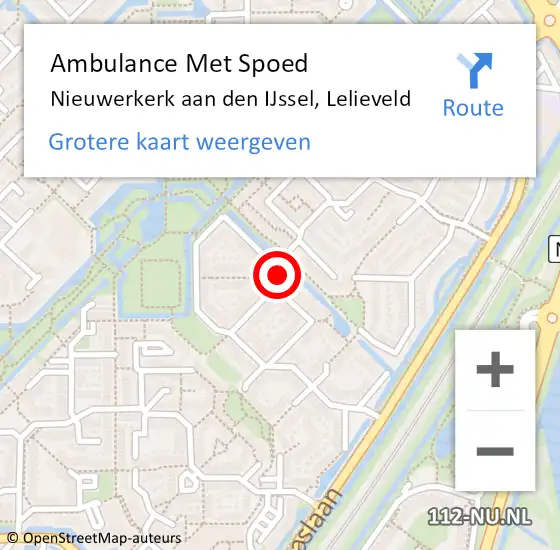 Locatie op kaart van de 112 melding: Ambulance Met Spoed Naar Nieuwerkerk aan den IJssel, Lelieveld op 7 december 2023 18:41