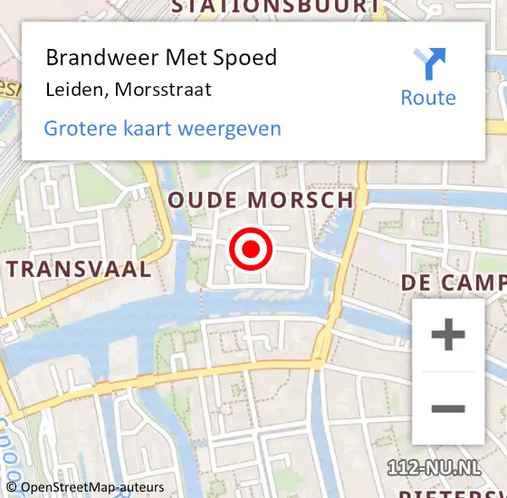 Locatie op kaart van de 112 melding: Brandweer Met Spoed Naar Leiden, Morsstraat op 7 december 2023 18:49