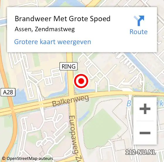 Locatie op kaart van de 112 melding: Brandweer Met Grote Spoed Naar Assen, Zendmastweg op 7 december 2023 19:34