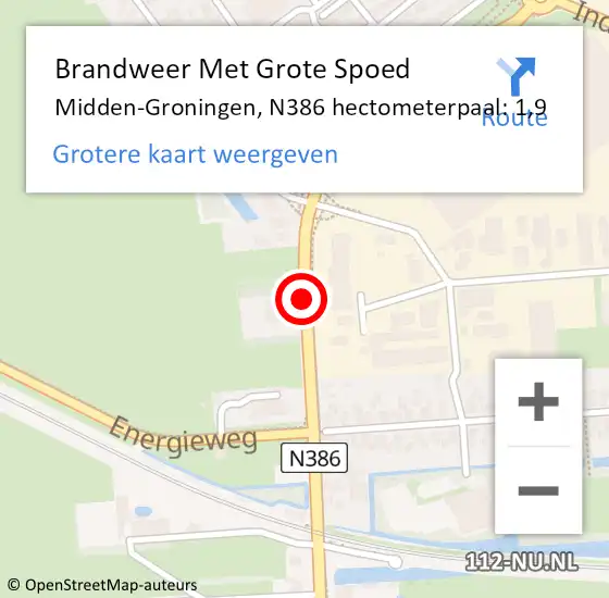 Locatie op kaart van de 112 melding: Brandweer Met Grote Spoed Naar Midden-Groningen, N386 hectometerpaal: 1,9 op 7 december 2023 20:16