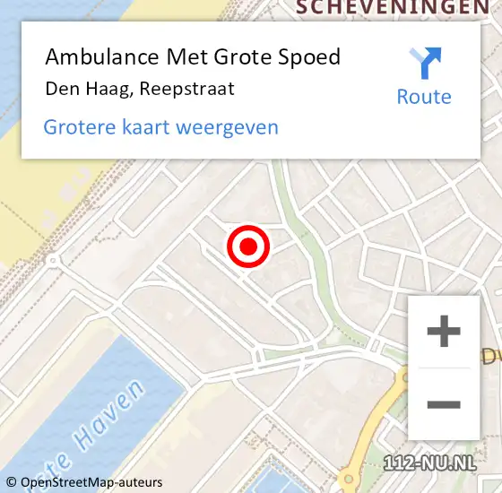 Locatie op kaart van de 112 melding: Ambulance Met Grote Spoed Naar Den Haag, Reepstraat op 7 december 2023 20:39