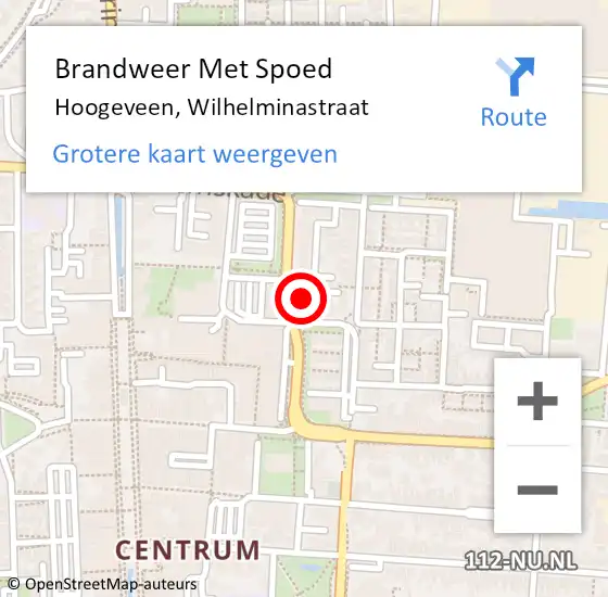 Locatie op kaart van de 112 melding: Brandweer Met Spoed Naar Hoogeveen, Wilhelminastraat op 7 december 2023 20:48