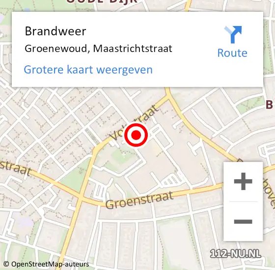 Locatie op kaart van de 112 melding: Brandweer Groenewoud, Maastrichtstraat op 17 september 2014 18:35