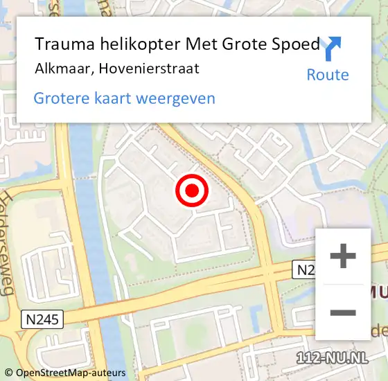 Locatie op kaart van de 112 melding: Trauma helikopter Met Grote Spoed Naar Alkmaar, Hovenierstraat op 7 december 2023 21:21