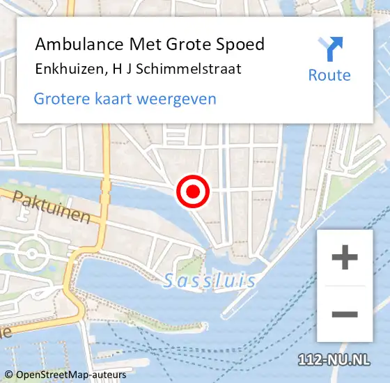 Locatie op kaart van de 112 melding: Ambulance Met Grote Spoed Naar Enkhuizen, H J Schimmelstraat op 7 december 2023 21:22