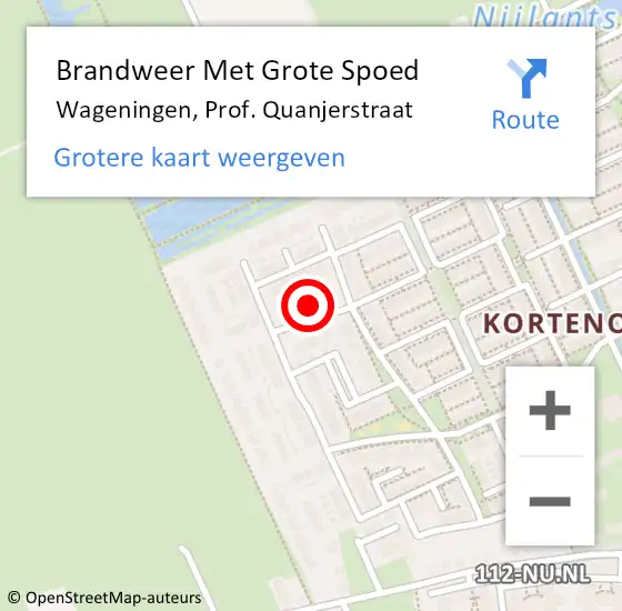 Locatie op kaart van de 112 melding: Brandweer Met Grote Spoed Naar Wageningen, Prof. Quanjerstraat op 7 december 2023 21:45