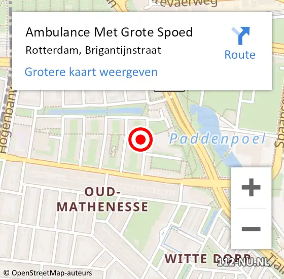 Locatie op kaart van de 112 melding: Ambulance Met Grote Spoed Naar Rotterdam, Brigantijnstraat op 7 december 2023 22:11