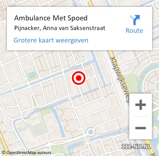 Locatie op kaart van de 112 melding: Ambulance Met Spoed Naar Pijnacker, Anna van Saksenstraat op 7 december 2023 22:43