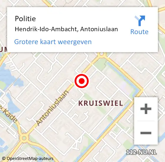 Locatie op kaart van de 112 melding: Politie Hendrik-Ido-Ambacht, Antoniuslaan op 7 december 2023 23:10
