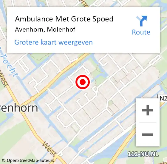 Locatie op kaart van de 112 melding: Ambulance Met Grote Spoed Naar Avenhorn, Molenhof op 7 december 2023 23:19