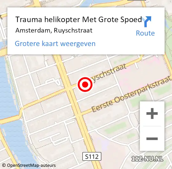 Locatie op kaart van de 112 melding: Trauma helikopter Met Grote Spoed Naar Amsterdam, Ruyschstraat op 7 december 2023 23:34